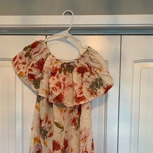 Otis and Maclain off the shoulder floral dress